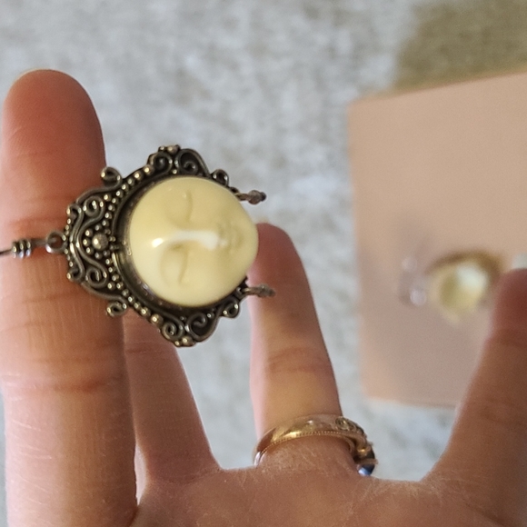 Sterling Silver Moon, Goddess Face Dangle Earrings - Picture 6 of 6